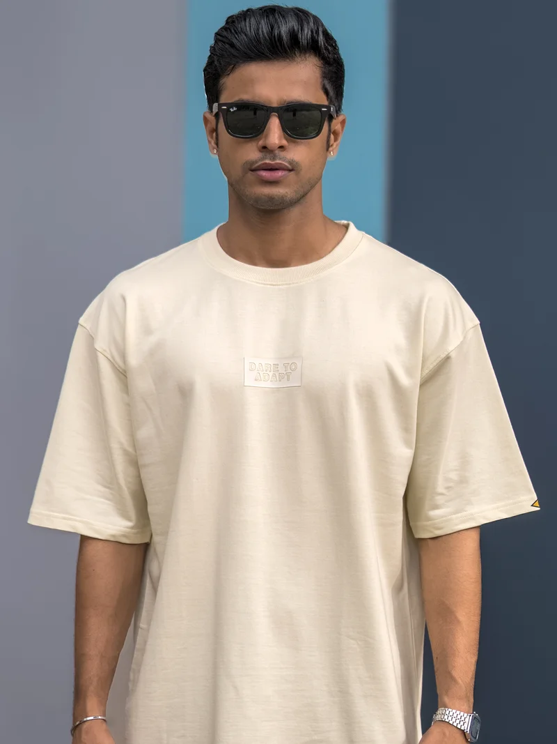 مانياك Maniac Mens AOP Printed Round Neck Half Sleeve Biscuit and Brown Cotton Tshirt